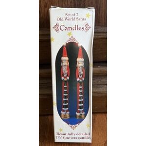 Set of 2 Vintage Old World Santa Christmas Taper Candlesticks Red NEW in Box!